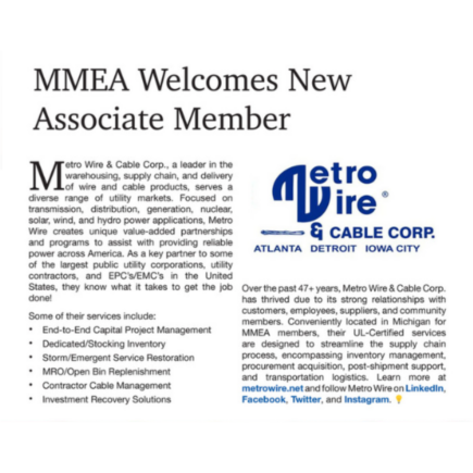 MMEA Welcome Metro Wire as a New Associate Member.